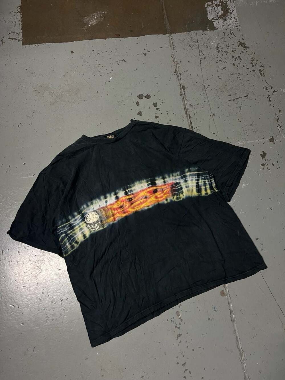 Global Generation Skull Flame Tie Dye T-Shirt Black Y2K